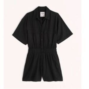Abercrombie short sleeve black linen utility romper